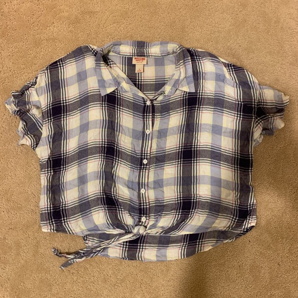 Pastel blue plaid button up crop top size large mossimo - Picture 3 of 4
